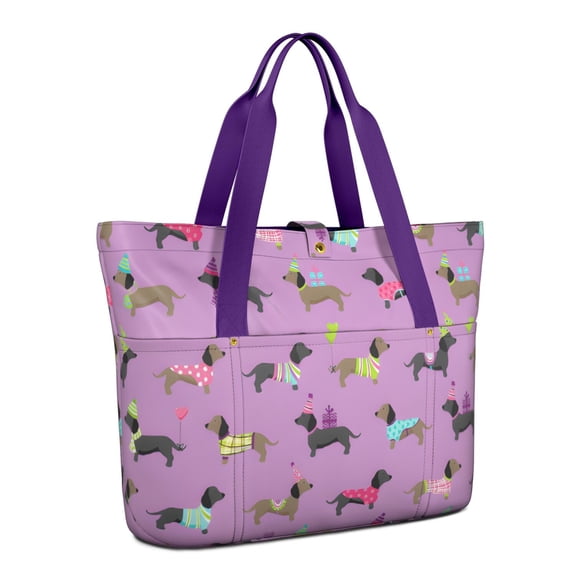 Tote Bag for Women - Colorful Funny Dachshund Shoulder Bag - Large Utility Work Duffle Bag with Zipper Handbag for Travel, Work, Sprots