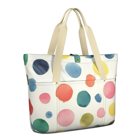 Tote Bag for Women - Colorful Polka Dot Pattern Shoulder Bag - Large Utility Work Duffle Bag with Zipper Handbag for Travel, Work, Sprots