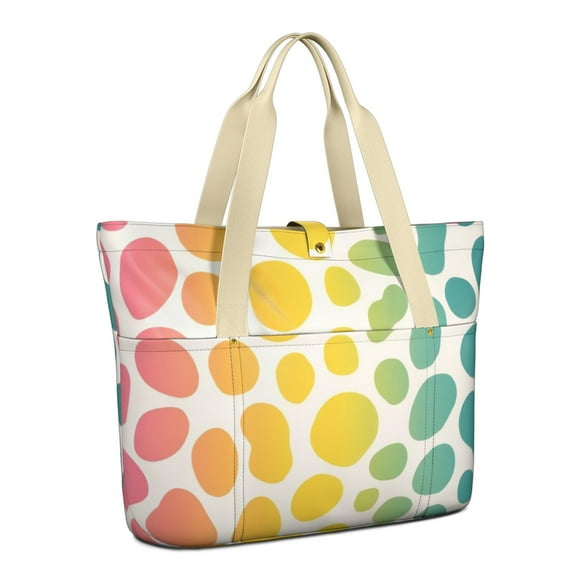 Tote Bag for Women - Colorful Spots Pattern Shoulder Bag - Large Utility Work Duffle Bag with Zipper Handbag for Travel, Work, Sprots