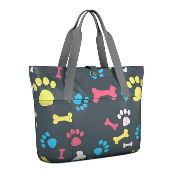 Tote Bag for Women - Cool Pet Background Dog Paw Shoulder Bag - Large Utility Work Duffle Bag with Zipper Handbag for Travel, Work, Sprots