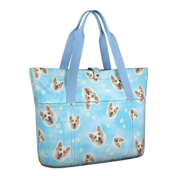 Tote Bag for Women - Corgi Footprint Shoulder Bag - Large Utility Work Duffle Bag with Zipper Handbag for Travel, Work, Sprots