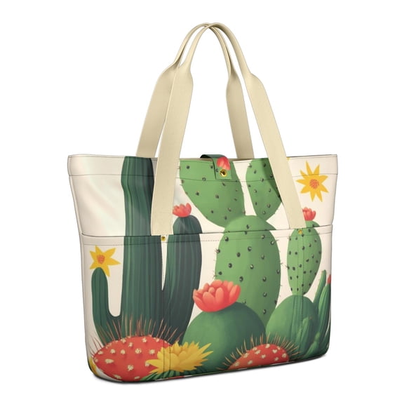Tote Bag for Women - Cute Cactus Shoulder Bag - Large Utility Work Duffle Bag with Zipper Handbag for Travel, Work, Sprots