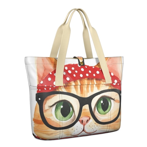 Tote Bag for Women - Cute Cat Shoulder Bag - Large Utility Work Duffle Bag with Zipper Handbag for Travel, Work, Sprots