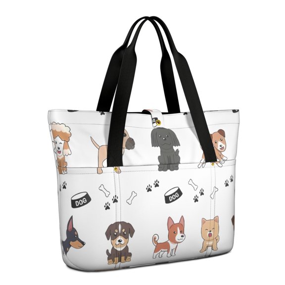 Tote Bag for Women - Cute Dogs Shoulder Bag - Large Utility Work Duffle Bag with Zipper Handbag for Travel, Work, Sprots