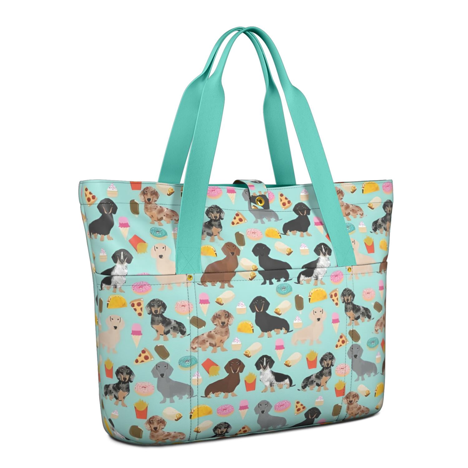 Tote Bag for Women - Dachshund Dog and Pizza Shoulder Bag - Large