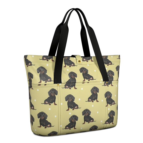 Tote Bag for Women - Dachshund Footprint Shoulder Bag - Large Utility Work Duffle Bag with Zipper Handbag for Travel, Work, Sprots
