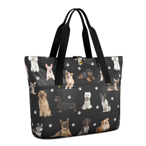 Tote Bag for Women - Dog Breeds Shoulder Bag - Large Utility Work Duffle Bag with Zipper Handbag for Travel, Work, Sprots