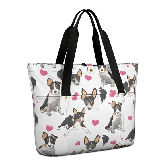 Tote Bag for Women - Dog Pattern with Hearts Shoulder Bag - Large Utility Work Duffle Bag with Zipper Handbag for Travel, Work, Sprots