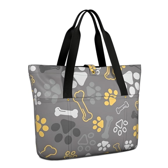 Tote Bag for Women - Dog Paw and Bone Shoulder Bag - Large Utility Work Duffle Bag with Zipper Handbag for Travel, Work, Sprots