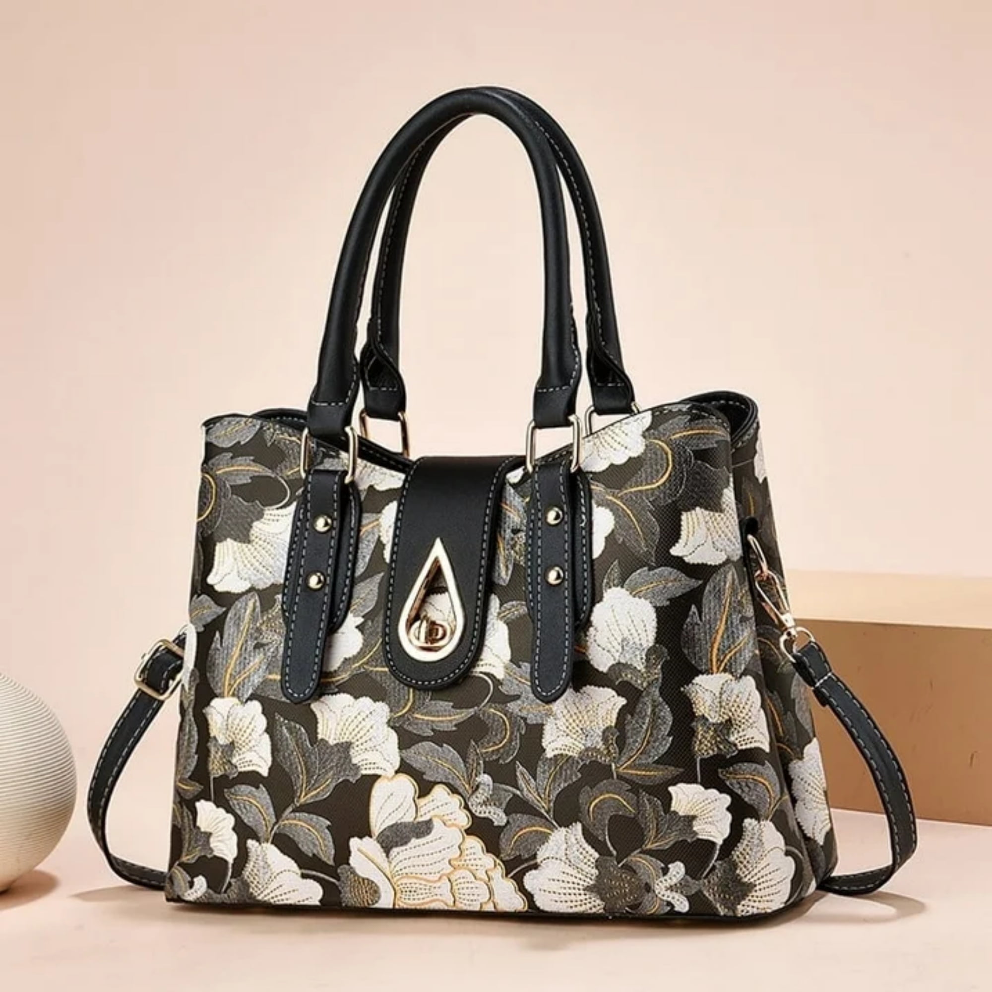 SUABO Women's Crossbody Bag - Black & White Cow Print Phone Purse With Chain Strap, Multiple Pockets