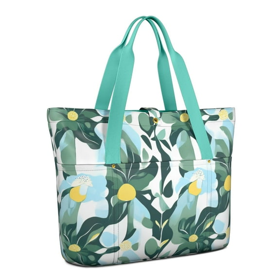 Tote Bag for Women - Floral Pattern Shoulder Bag - Large Utility Work Duffle Bag with Zipper Handbag for Travel, Work, Sprots