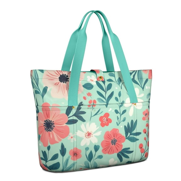 Tote Bag for Women - Floral Pattern Shoulder Bag - Large Utility Work Duffle Bag with Zipper Handbag for Travel, Work, Sprots