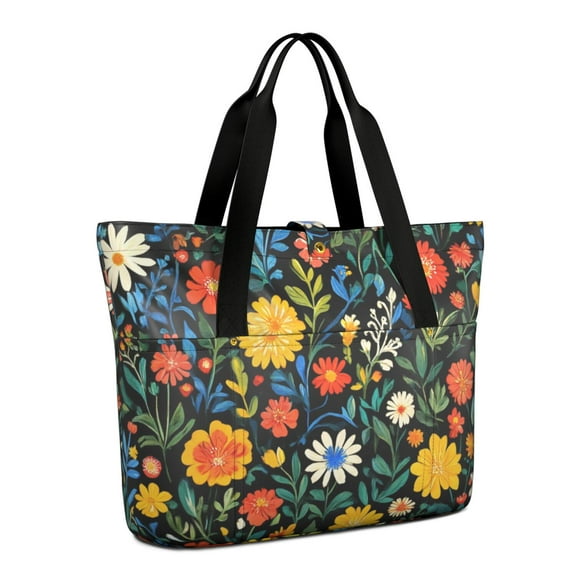 Tote Bag for Women - Floral Pattern Shoulder Bag - Large Utility Work Duffle Bag with Zipper Handbag for Travel, Work, Sprots