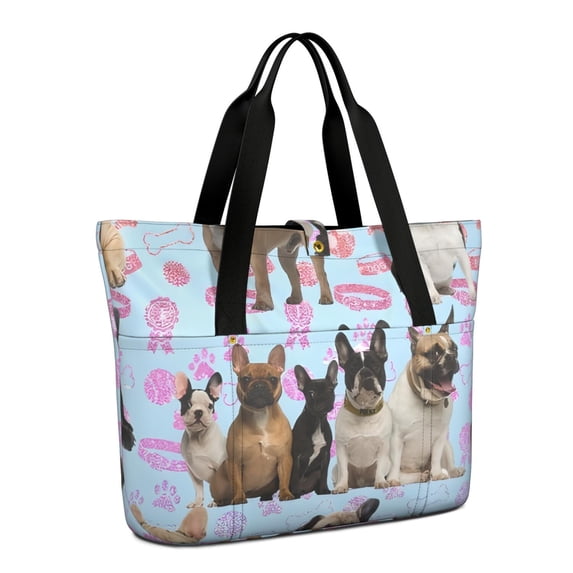 Tote Bag for Women - French Bulldogs Shoulder Bag - Large Utility Work Duffle Bag with Zipper Handbag for Travel, Work, Sprots