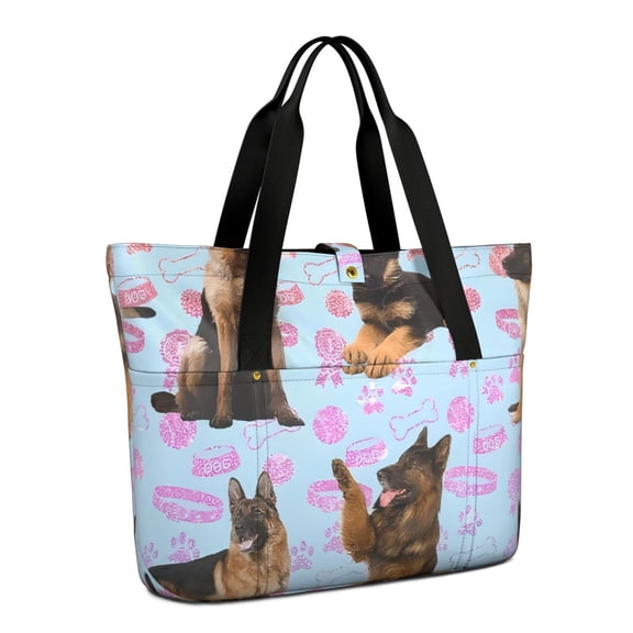 Tote Bag for Women - German Shepherd Shoulder Bag - Large Utility Work Duffle Bag with Zipper Handbag for Travel, Work, Sprots