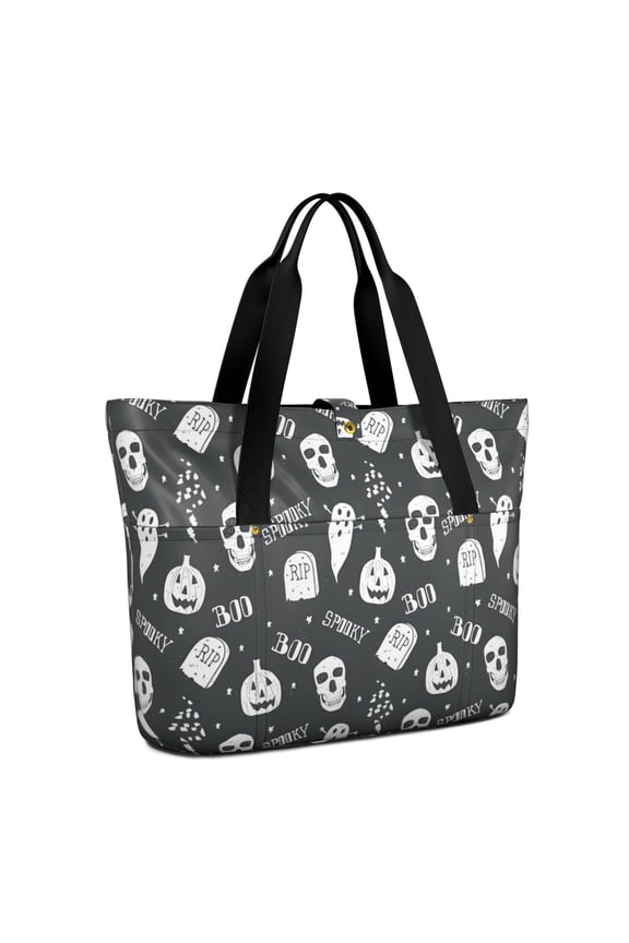 Tote Bag for Women - Ghost Boo Halloween Pattern Shoulder Bag - Large Utility Work Duffle Bag with Zipper Handbag for Travel, Work, Sprots