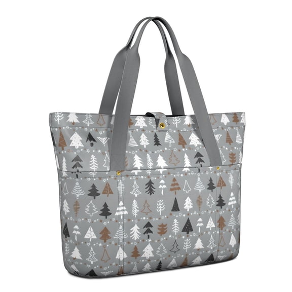 Tote Bag for Women - Gray Christmas Tree Pattern Shoulder Bag - Large Utility Work Duffle Bag with Zipper Handbag for Travel, Work, Sprots