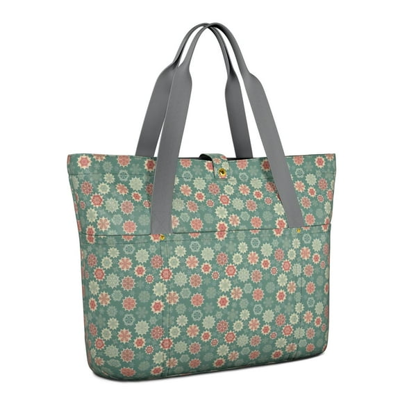 Tote Bag for Women - Green Christmas Floral Pattern Shoulder Bag - Large Utility Work Duffle Bag with Zipper Handbag for Travel, Work, Sprots