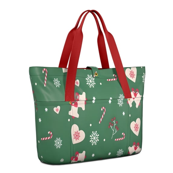 Tote Bag for Women - Green Christmas Pattern Shoulder Bag - Large Utility Work Duffle Bag with Zipper Handbag for Travel, Work, Sprots