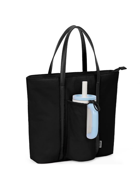 Tote Bag for Women, Gym Bag Work Tote Bags with Cup Holder, Large Shoulder Bag with Compartments, Top Handle Handbag for Travel Beach School, Black