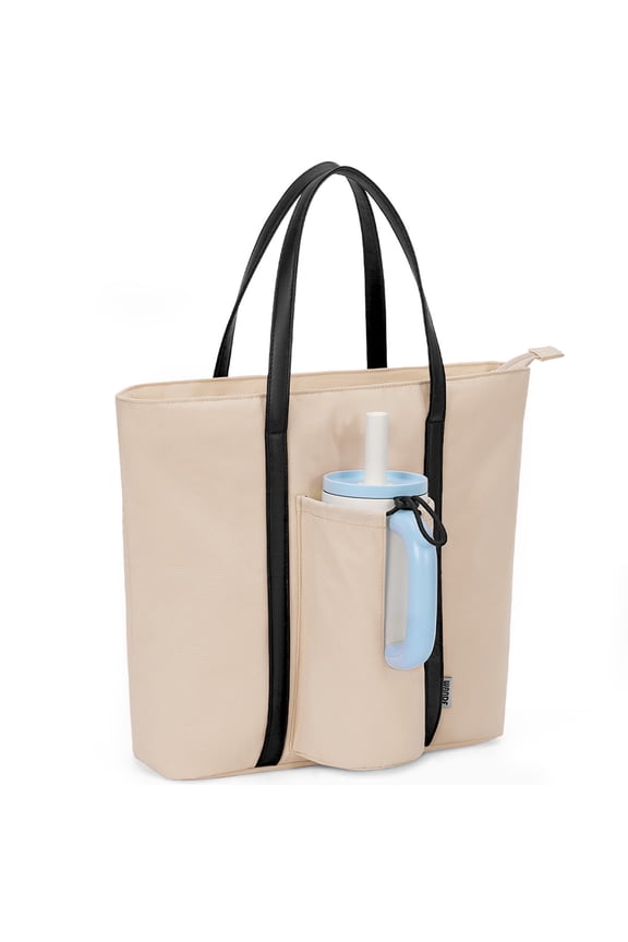 Tote Bag for Women, Gym Bag Work Tote Bags with Cup Holder, Large Shoulder Bag with Compartments, Top Handle Handbag for Travel Beach School, Khaki