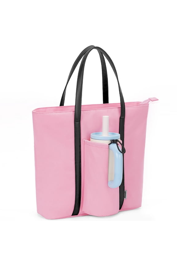 Tote Bag for Women, Gym Bag Work Tote Bags with Cup Holder, Large Shoulder Bag with Compartments, Top Handle Handbag for Travel Beach School, Pink