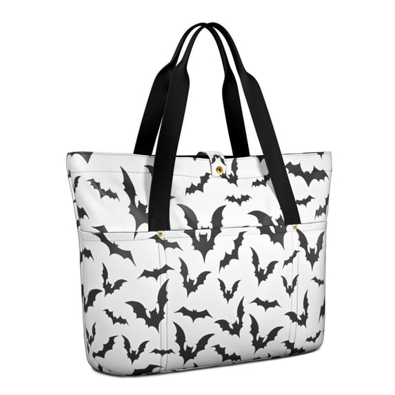 Tote Bag for Women - Halloween Bat Pattern Shoulder Bag - Large Utility Work Duffle Bag with Zipper Handbag for Travel, Work, Sprots