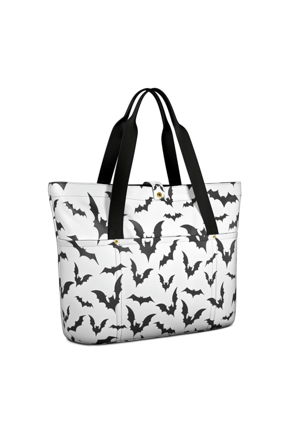 Tote Bag for Women - Halloween Bat Pattern Shoulder Bag - Large Utility Work Duffle Bag with Zipper Handbag for Travel, Work, Sprots