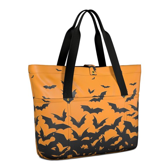 Tote Bag for Women - Halloween Bat Silhouette Pattern Shoulder Bag - Large Utility Work Duffle Bag with Zipper Handbag for Travel, Work, Sprots