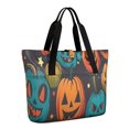 thumbnail image 1 of Tote Bag for Women - Halloween Colorful Jack Lanterns Shoulder Bag - Large Utility Work Duffle Bag with Zipper Handbag for Travel, Work, Sprots, 1 of 5