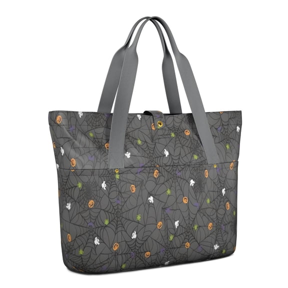 Tote Bag for Women - Halloween Colorful Spider Web Pattern Shoulder Bag - Large Utility Work Duffle Bag with Zipper Handbag for Travel, Work, Sprots