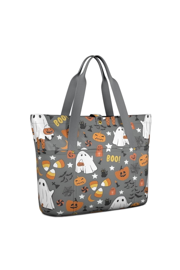 Tote Bag for Women - Halloween Cute Ghosts with Boo Shoulder Bag - Large Utility Work Duffle Bag with Zipper Handbag for Travel, Work, Sprots