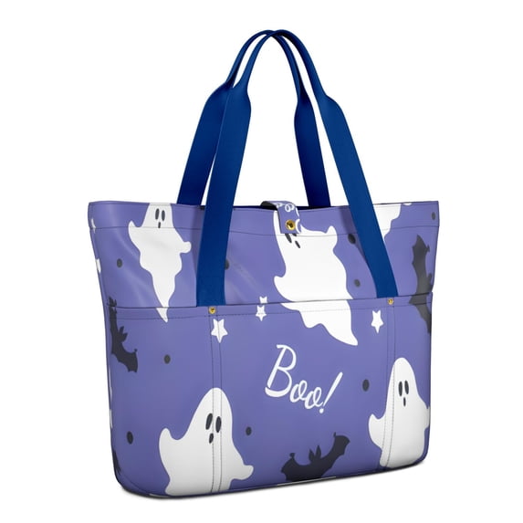 Tote Bag for Women - Halloween Ghost Bat Pattern Shoulder Bag - Large Utility Work Duffle Bag with Zipper Handbag for Travel, Work, Sprots