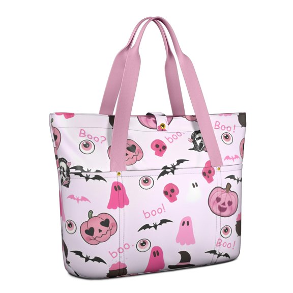 Tote Bag for Women - Halloween Ghosts Pumpkins and Skulls Shoulder Bag - Large Utility Work Duffle Bag with Zipper Handbag for Travel, Work, Sprots