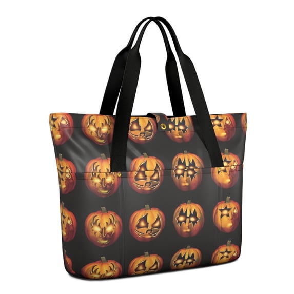 Tote Bag for Women - Halloween Jack Lanterns Pattern Shoulder Bag - Large Utility Work Duffle Bag with Zipper Handbag for Travel, Work, Sprots