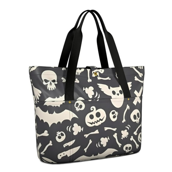 Tote Bag for Women - Halloween Spooky Elements Shoulder Bag - Large Utility Work Duffle Bag with Zipper Handbag for Travel, Work, Sprots