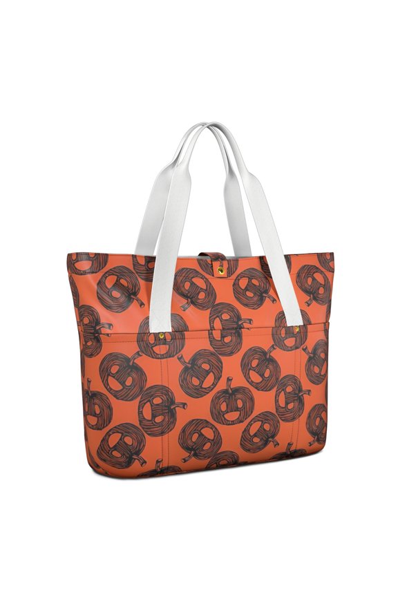 Tote Bag for Women - Halloween Swirled Pumpkins Pattern Shoulder Bag - Large Utility Work Duffle Bag with Zipper Handbag for Travel, Work, Sprots