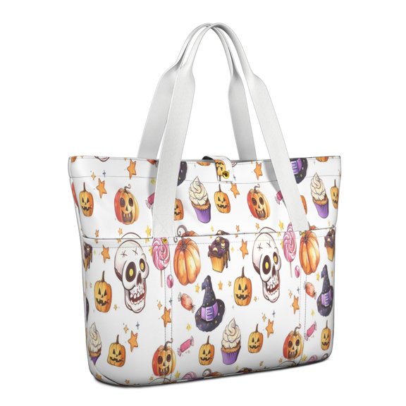 Tote Bag for Women - Halloween Treats Pattern Shoulder Bag - Large Utility Work Duffle Bag with Zipper Handbag for Travel, Work, Sprots