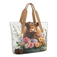 thumbnail image 1 of Tote Bag for Women - Highland Cow with Flowers Shoulder Bag - Large Utility Work Duffle Bag with Zipper Handbag for Travel, Work, Sprots, 1 of 5
