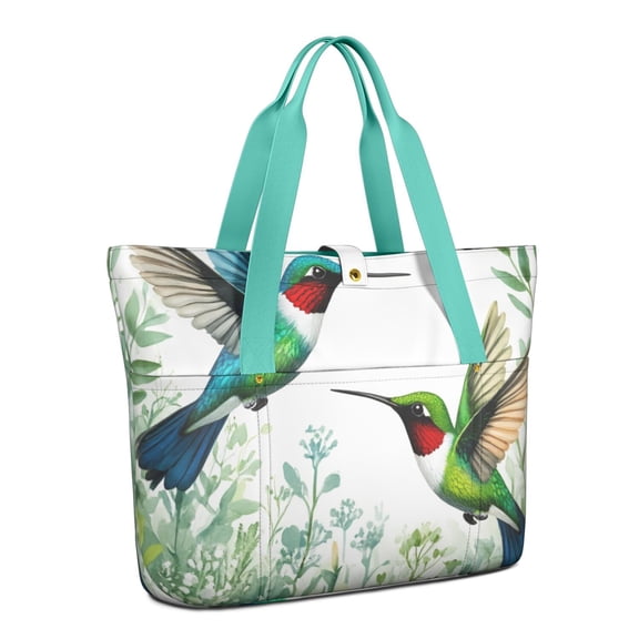 Tote Bag for Women - Hummingbird Shoulder Bag - Large Utility Work Duffle Bag with Zipper Handbag for Travel, Work, Sprots