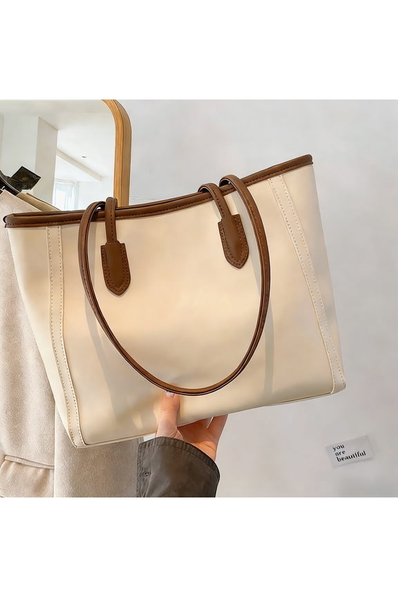 Tote Bag for Women, Leather Work Tote with Zipper Pocket, Large Capacity Shoulder Bag, Sturdy Handles for Commute, Travel & Daily Use
