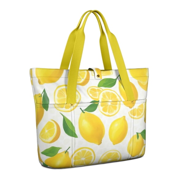 Tote Bag for Women - Lemon Shoulder Bag - Large Utility Work Duffle Bag with Zipper Handbag for Travel, Work, Sprots