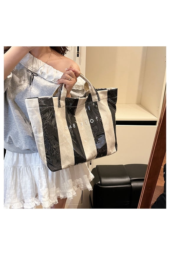 Tote Bag for Women, Letters Print, Waterproof, Large Shoulder Handbag, Clear Glossy Finish, Hook-and-Loop Closure, Ideal for Shopping, Work, Travel