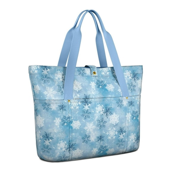 Tote Bag for Women - Light Blue Christmas Snowflake Pattern Shoulder Bag - Large Utility Work Duffle Bag with Zipper Handbag for Travel, Work, Sprots