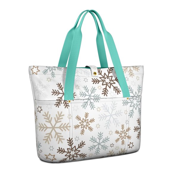 Tote Bag for Women - Light Christmas Snowflake Pattern Shoulder Bag - Large Utility Work Duffle Bag with Zipper Handbag for Travel, Work, Sprots