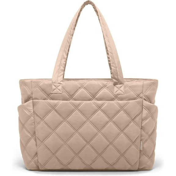Tote Bag for Women, Lightweight Puffer Tote Work Bags with Compartments for Travel, Quilted Shoulder Bag with Zipper
