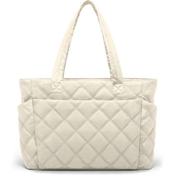 Tote Bag for Women, Lightweight Puffer Tote Work Bags with Compartments for Travel, Quilted Shoulder Bag with Zipper