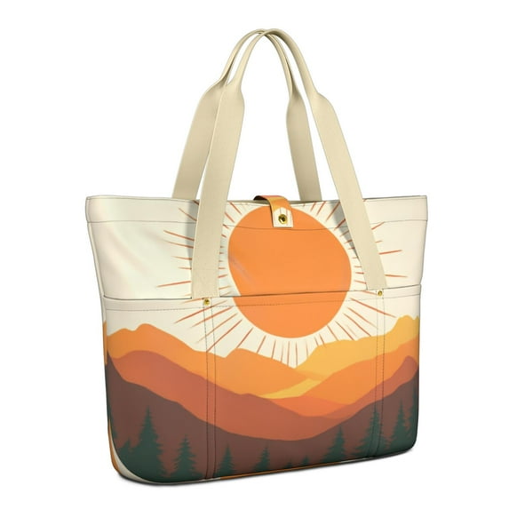 Tote Bag for Women - Mountain Landscape Shoulder Bag - Large Utility Work Duffle Bag with Zipper Handbag for Travel, Work, Sprots