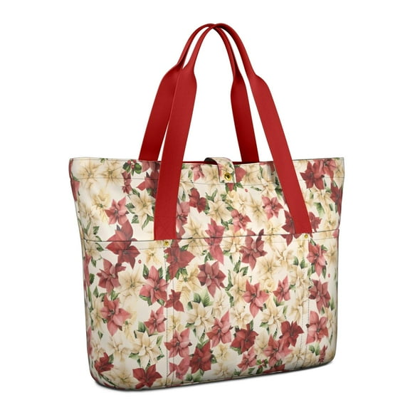 Tote Bag for Women - Multicolor Christmas Floral Pattern Shoulder Bag - Large Utility Work Duffle Bag with Zipper Handbag for Travel, Work, Sprots