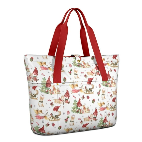 Tote Bag for Women - Multicolor Christmas Pattern Shoulder Bag - Large Utility Work Duffle Bag with Zipper Handbag for Travel, Work, Sprots